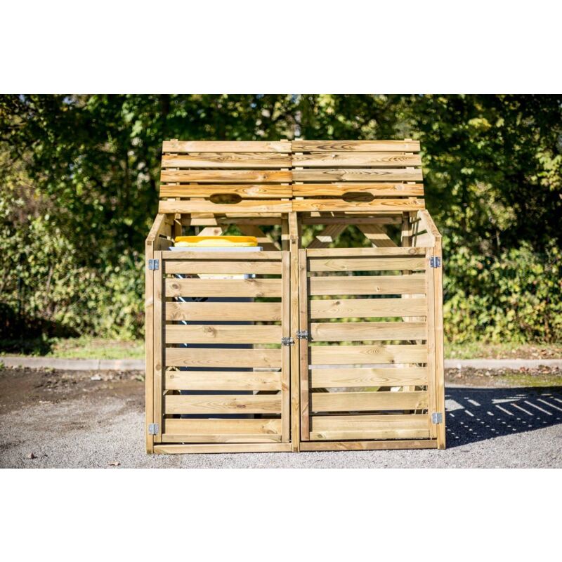 Habrita Cache poubelle bois autoclavé double - H.1,20M