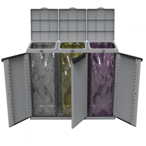 Cache-poubelle en résine antichoc 3 portes – Dimensions 102 x 39 x 89 cm – Ouverture frontale pour extraction facile des sacs – Terry