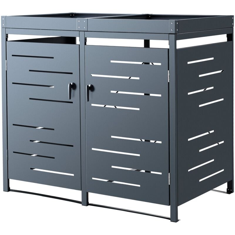 Helloshop26 - Cache poubelle extérieur 122 x 132 x 80 cm acier galvanisé gris