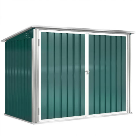 Cache-poubelle extérieur acier galvanisé double compartiment 2 poubelles, porte double, couvercle pneumatique, 180x108x130cm, vert