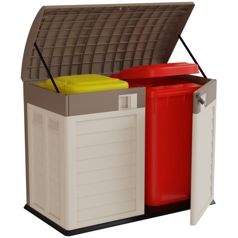Cache Poubelles 1500L Jardin - Abri Poubelle de Tri Polypropylène Ecru Taupe - Verrouillable par Cadenas Art Plast