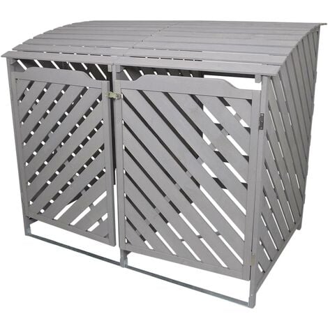 Cache Poubelle Gris Cérusé Abri Poubelle Extérieur Bois de Sapin Rangement Verrouillable Jardin