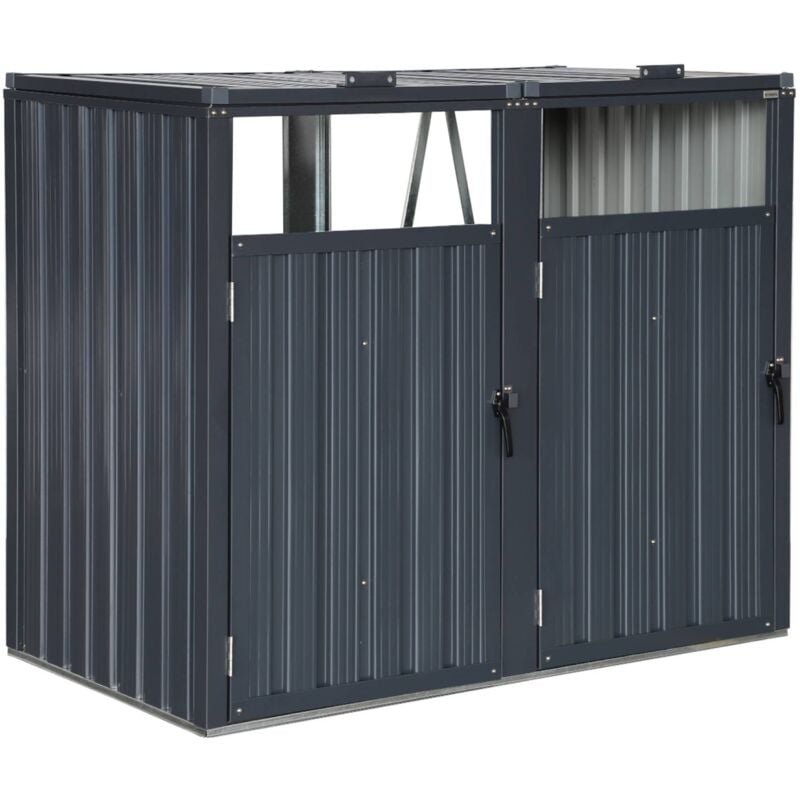 Cache poubelle gris en acier galvanisé. 2 places l 146 x p 82 x h 124 cm