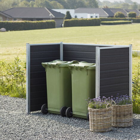Cache poubelle Anthracite avec toit jardinière- 134x84x125 cm - Cour et  Jardin