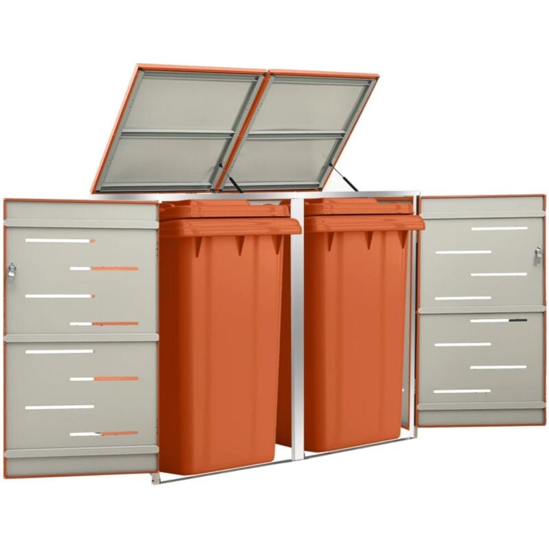 Cache-poubelle,Abri pour deux poubelles 138x77,5x112,5 cm Inox CFW47329