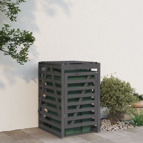 Cache-poubelle,Abri pour poubelle sur roulettes gris bois massif de pin CFW35436