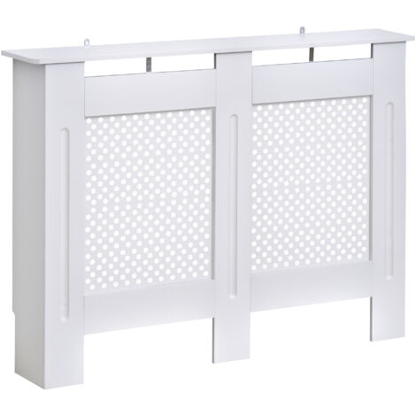 Cache-radiateur 111,5x19x82 cm, MDF moderne, étagère supérieure lattes, salon/chambre/couloir, blanc