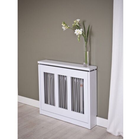 Cache-radiateur 90 cm blanc – Design moderne avec porte battante – Évidement pour ajustement parfait au mur – Matériau mélaminé haute résistance – Topkit