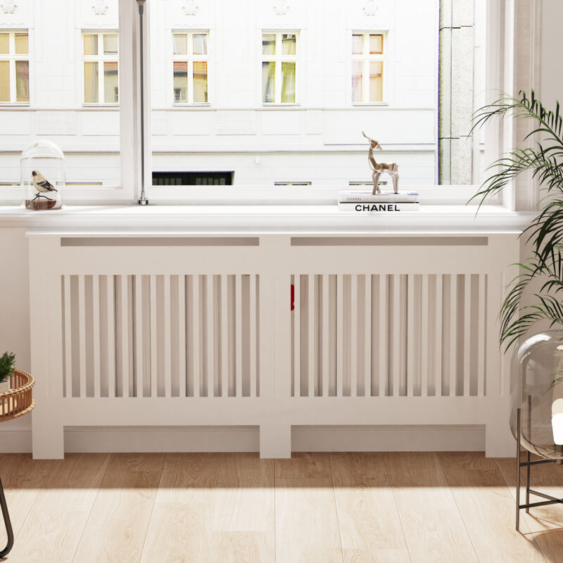 Cache Radiateur Design - Hauteur Intérieure 100cm- Couver Blanc Moderne avec Lattes Verticales - XL 172 x 19 x 101 cm