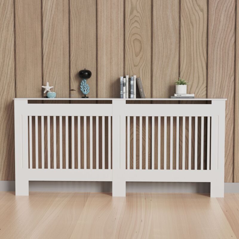 Cache Radiateur Design - Hauteur Intérieure 100cm- Couver Blanc Moderne avec Lattes Verticales - L 152 x 19 x 101 cm
