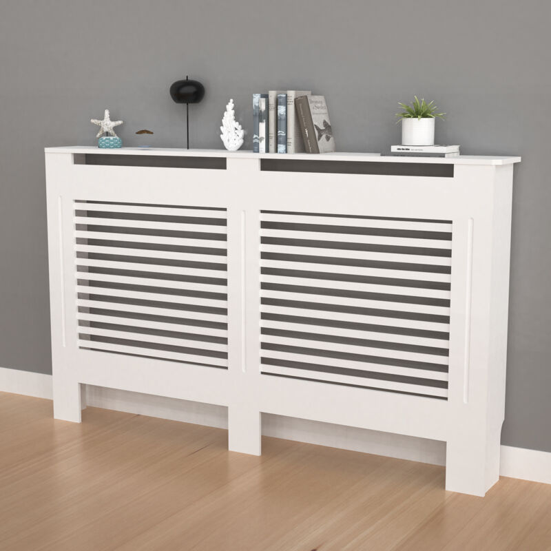 Cache Radiateur Design - Hauteur Intérieure 100cm- Couver Blanc Moderne avec Lattes Horizontales - XL 172 x 19 x 101 cm