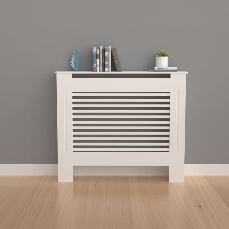 Cache Radiateur Design - Hauteur Intérieure 100cm- Couver Blanc Moderne avec Lattes Horizontales - S 78 x 19 x 101 cm
