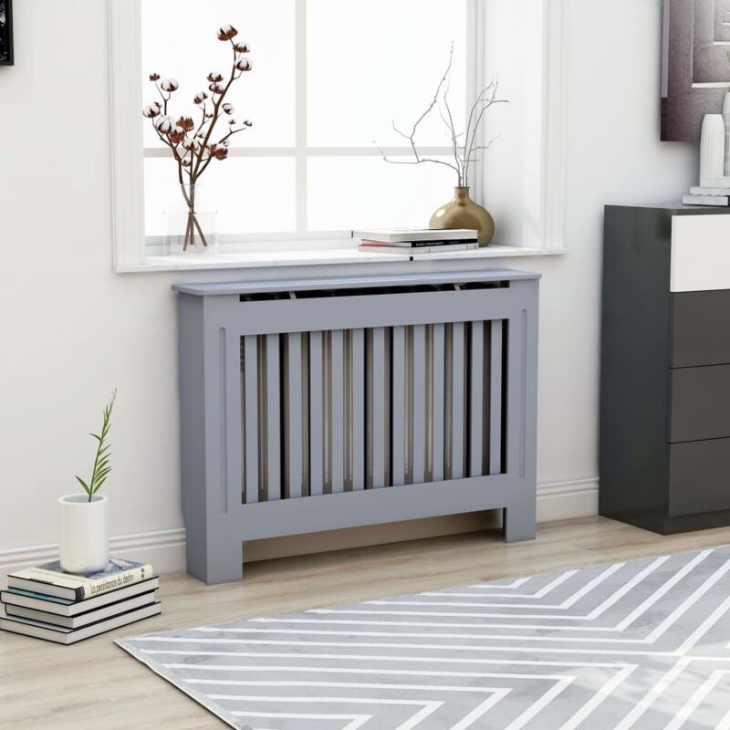 vidaXL Cache-radiateur gris 112x19x81,5 cm bois d'ingénierie