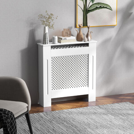 Cache-radiateur. couvercle de radiateur. couverture radiateur. grille ronde. 78L x 19l x 82H cm en bois blanc