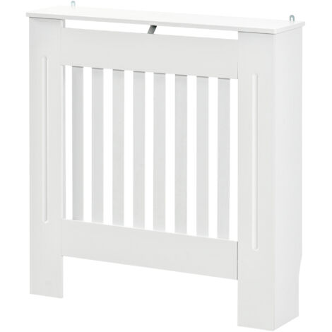Cache-radiateur en bois blanc 78x19x81 cm grille aération verticale lattes
