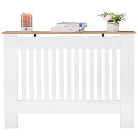 Cache-radiateur en MDF blanc, taille M – Panneau décoratif ventilé – Motif à rayures verticales traditionnel – Dimensions : 112 x 19 x 81,5 cm