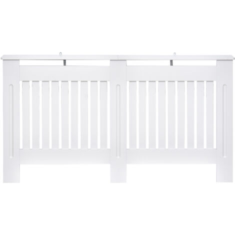 Cache-radiateur lattes MDF maison/bureau, 152x19x81 cm, blanc