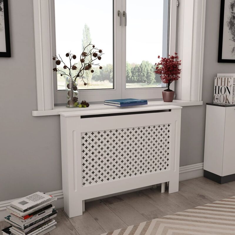 Cache-radiateur,Revêtement de radiateur Blanc 112x19x81,5 cm mdf CFW16185