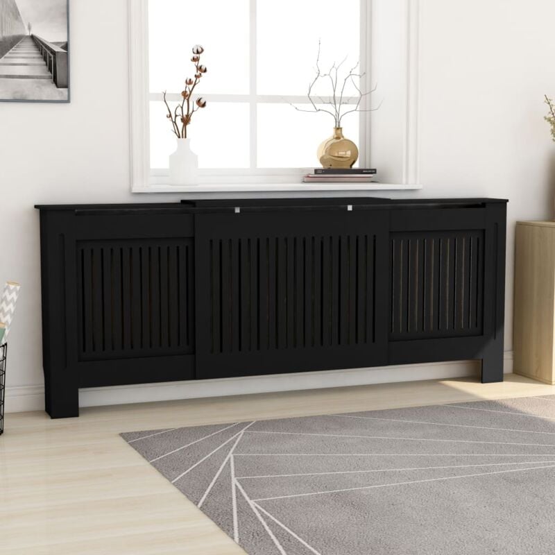 Cache-radiateur,Revêtement de radiateur mdf Noir 205 cm CFW44642