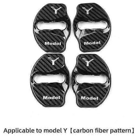 Cache-serrure de porte Luckeasy en acier inoxydable pour Tesla Model Y 2020-2023, bordure en caoutchouc, accessoire auto pour modification intérieure  Protection de serrure de porte - Motif fibre de c