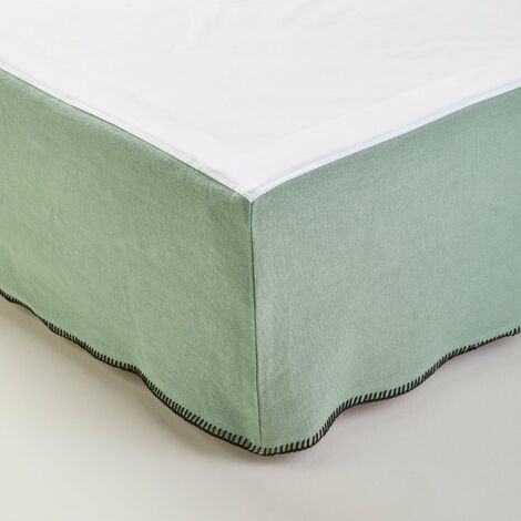 Cache sommier 140x200 cm MADURA - Vert de gris et feston noir - NINO