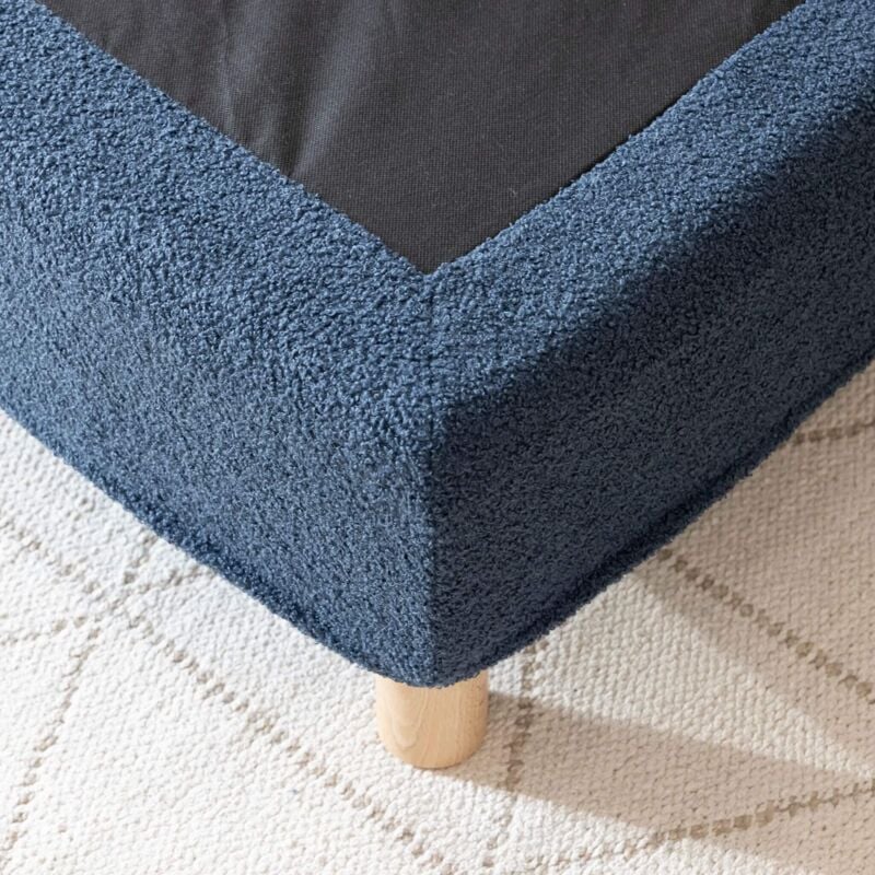 Cache-sommier bouclette intégral bleu marine 160x200 - Boucletta