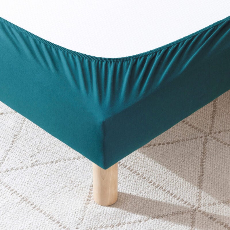 Terre De Nuit - Cache-sommier coton jersey bleu canard 80x190 - Bleu canard
