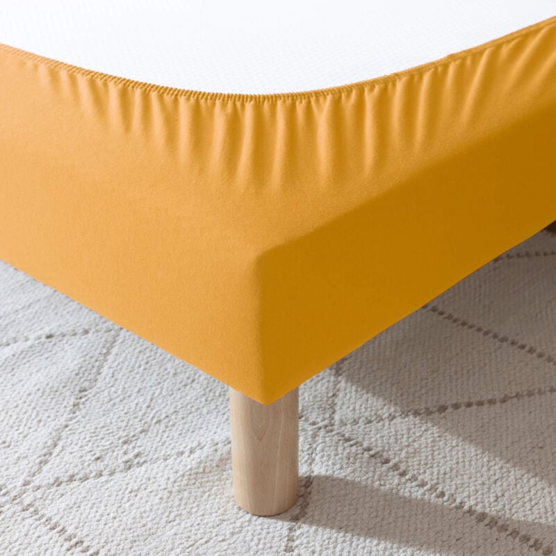 Cache-sommier coton jersey jaune moutarde 90x200 - Jaune