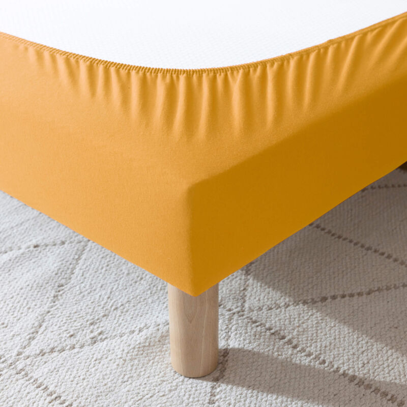 Terre De Nuit - Cache-sommier coton jersey jaune moutarde 110x190 - Jaune