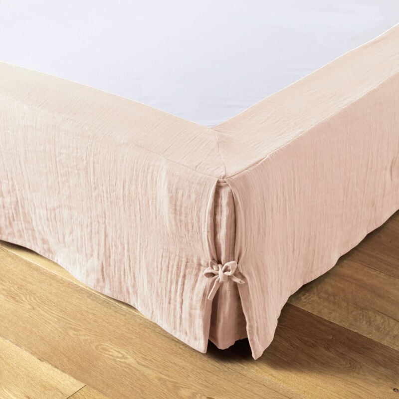 Cache sommier double gaze de coton rose 160x200 cm