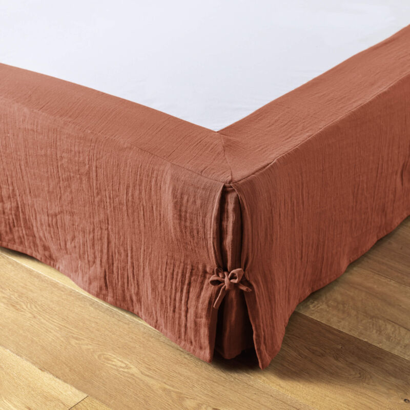 Terre De Nuit - Cache sommier double gaze de coton orange terracotta 160x200 cm