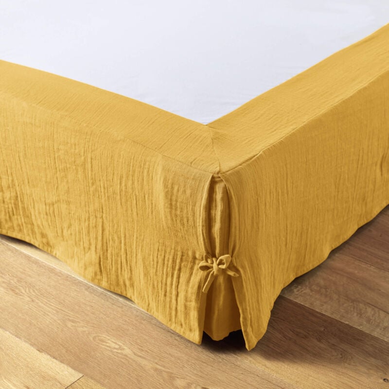 Terre De Nuit - Cache sommier double gaze de coton jaune safran 140x190 cm