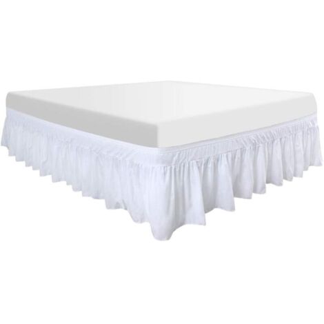 Cache-sommier en polyester enveloppant, cache-sommier élastique à volants, délavé et infroissable, matelas sans soulèvement, trois côtés en tissu avec chute de