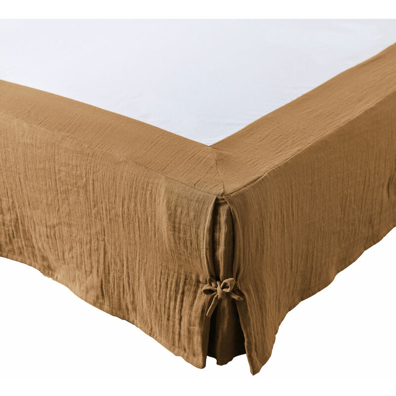 dock avenue - cache-sommier gaze de coton 140 x 190 cm gaia coloris marron camel