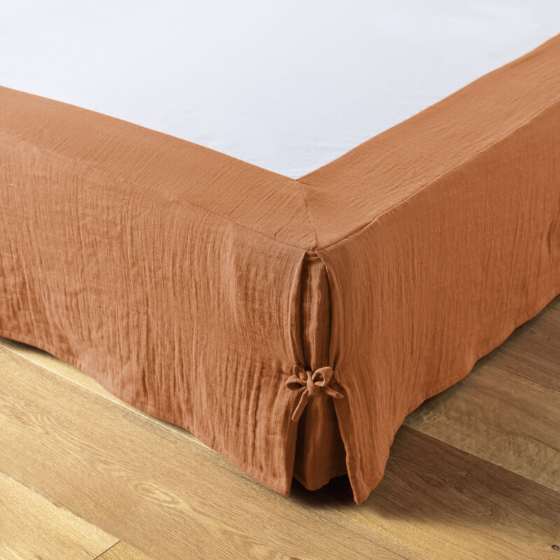 Cache-sommier 180 x 200 cm – Double Gaze de Coton 125 g/m² – Gaïa Abricot