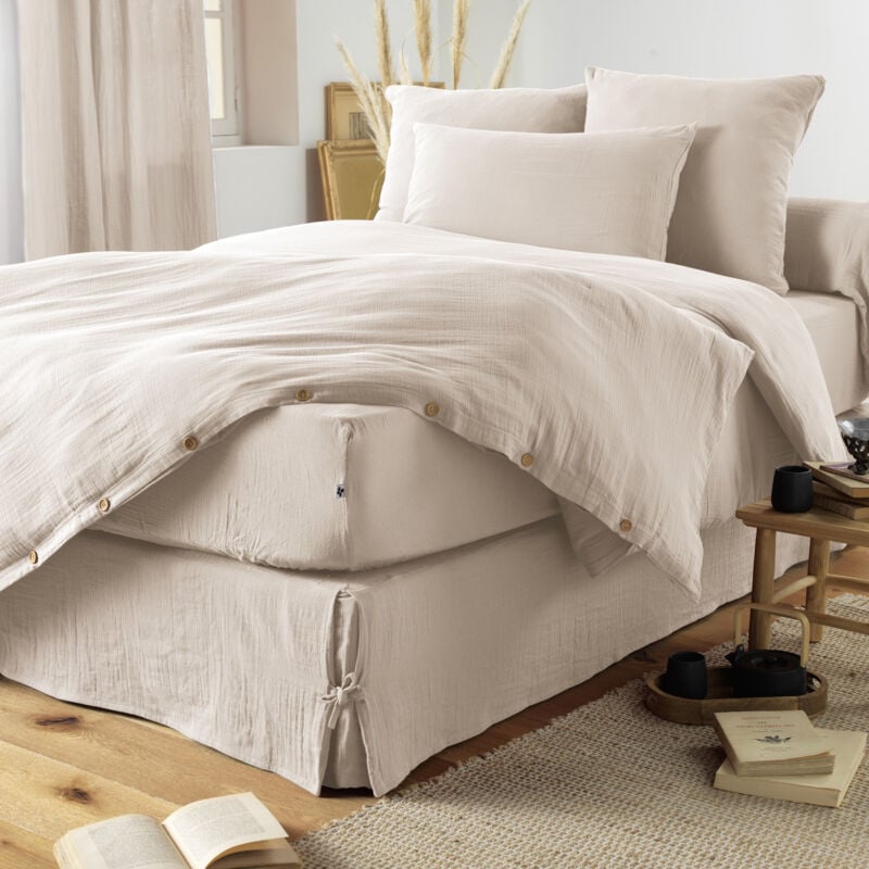 L'effet Papillon - Cache-sommier gaze de coton luxe 90 x 190 cm Gaia Pampa naturel