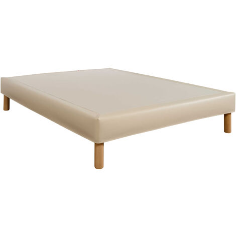 Cache-sommier intégral simili cuir sable 90x190