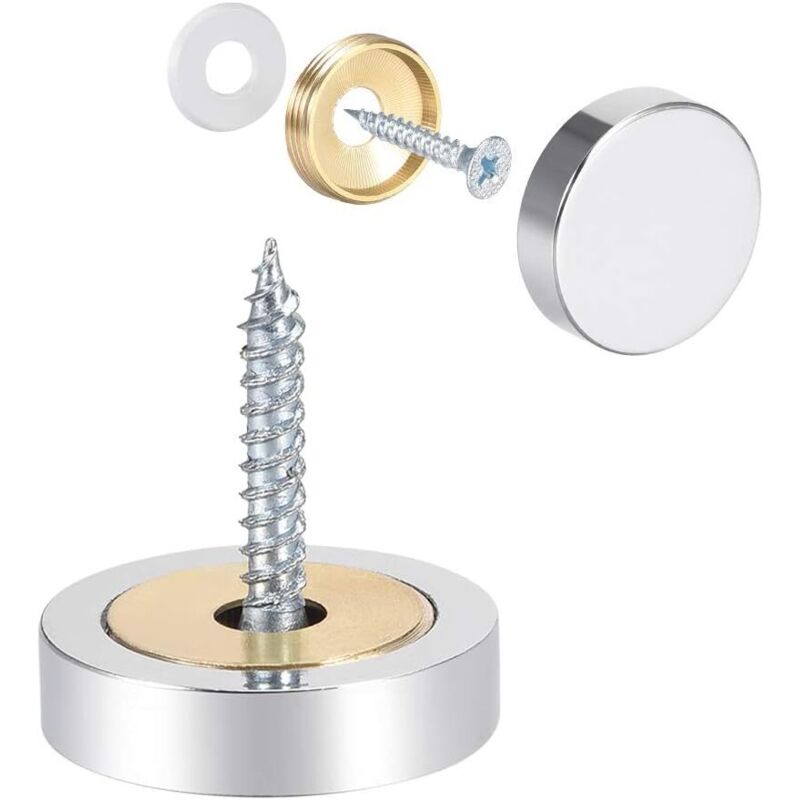 Cache Vis Miroir Décoratif Capuchons Couverture Clous Poli Acier INOX 25mm 4Pcs
