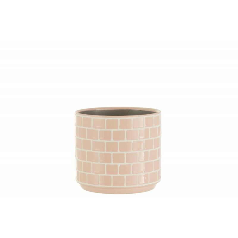 Cache pot en céramique brillant de couleur rose 14x12.5 - Rose