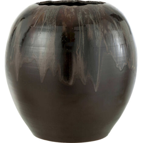 Cachepot en céramique marron finition artisanale pour intérieur élégant - Brun foncé effet artisanal