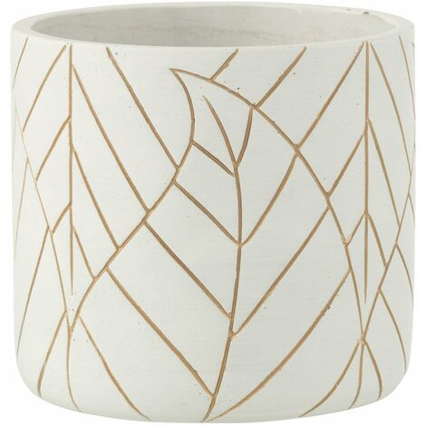 Cachepot feuille ceramique blanc/or medium H. 14,5cm - Blanc