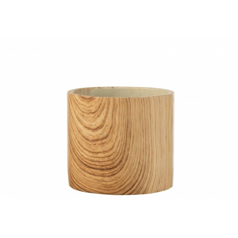Cache pot en ciment beige avec motif de rainures bois - Naturel