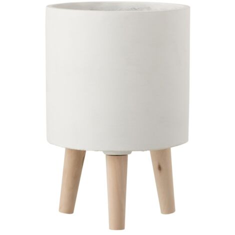 cachepot sur pieds en ciment blanc 19.5x19.5x30 cm - Blanc - Naturel