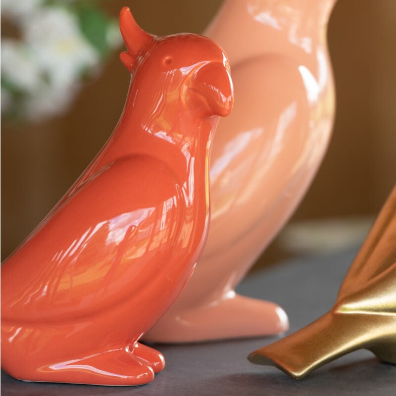 Décoration à poser Cacatoès en céramique rose orangé