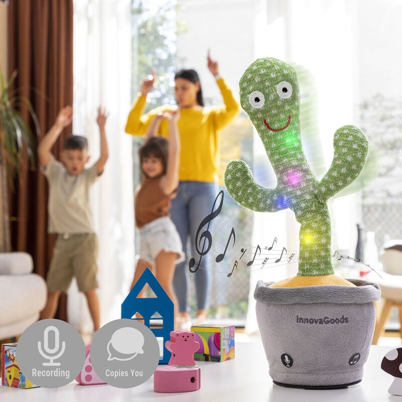 Cactus Dansant et Parlant Rechargeable avec Musique et led Multicolore Cacxi Innovagoods