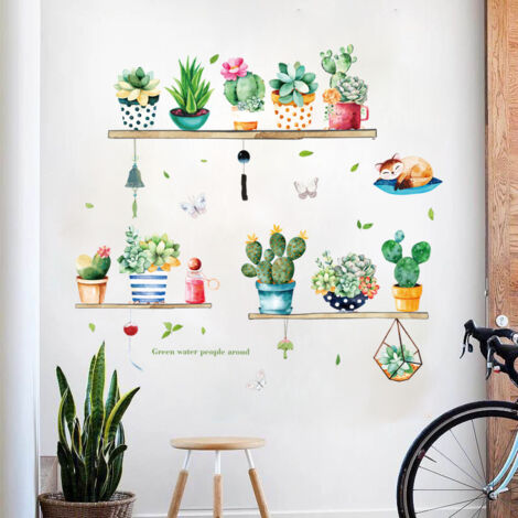 Cactus frais en pot, mur de fond amovible pour salon ou chambre