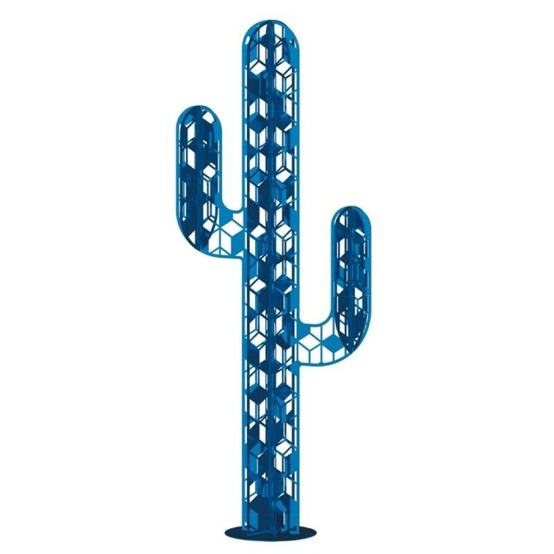 Cactus métal 3 branches origami - Bleu 110 cm - Bleu