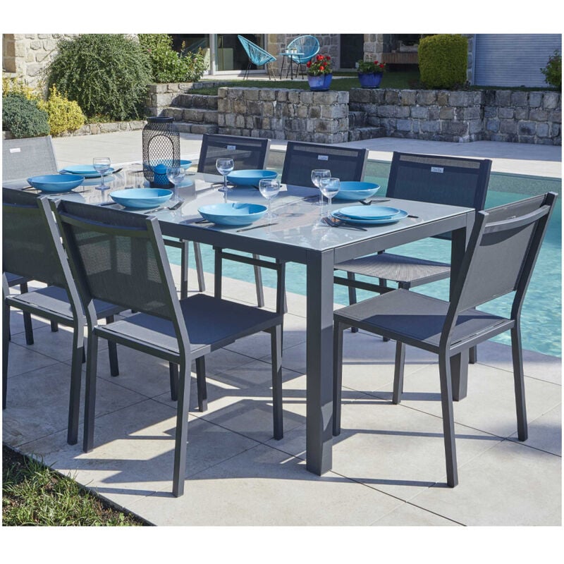 Cadaques - Ensemble table et chaises de jardin - 8 places - Gris Anthracite
