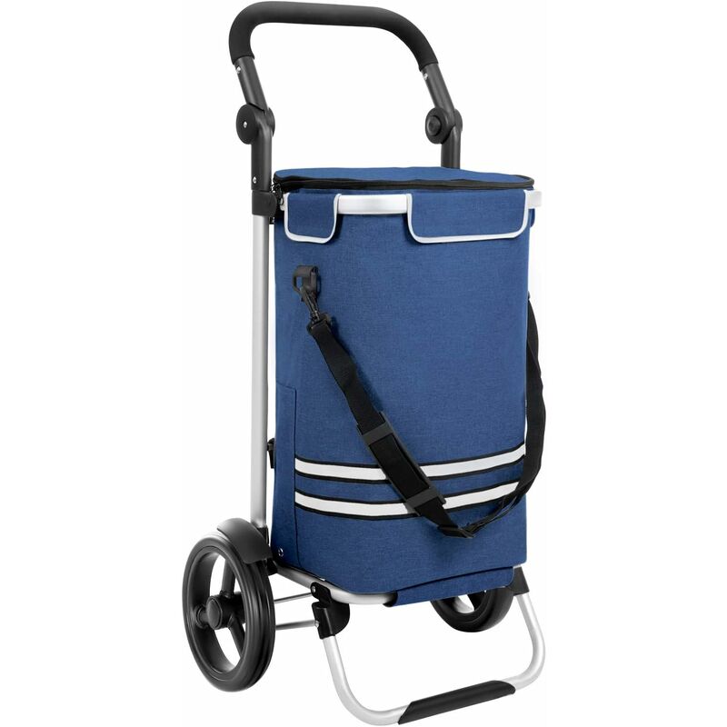 Caddie de courses chariot de courses pliable avec sac isotherme polyvalent sac amovible roulettes solide bleu
