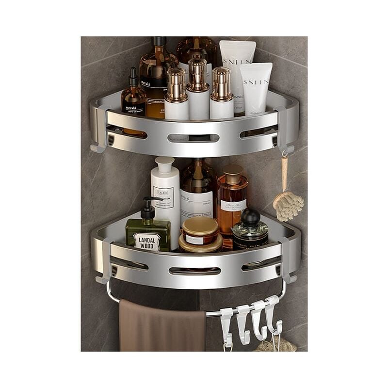 Tonchean - Caddie de douche d'angle, paquet de 2, étagère murale de salle de bain avec adhésif, organisateur de rangement pour toilettes, chambre à